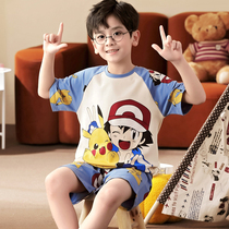 Boys pajamas pure cotton childrens short sleeve shorts summer thin mode of big boys paternity boy cartoon home suit