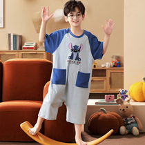 Boys pajamas pure cotton short sleeve spring and summer clothing thin in the big child cartoon anti kick by the small boys conjunction clothes home clothes