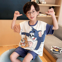 Childrens pajamas boy summer cotton short sleeve cat and mouse baby baby home clothes summer cartoon suit