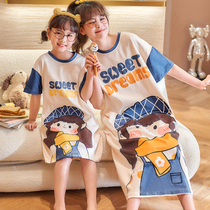 Summer childrens pajamas girl short sleepdress cotton girl sleepdress Princess baby mother and child home dress