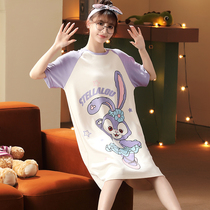 Sleeping dress female spring and summer short sleeve cotton cartoon sweet pregnant woman in the summer dress can be outfitted in home suit
