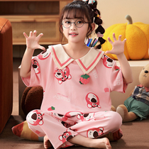 Girls pyjamas redburst summer cotton short sleeve long trousers Princess baby girls childrens home suit