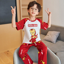 2022 Spring and Autumn Pajamas Boys Short Sleeve Cotton Kids Cartoon in the Big Child Summer Thin Trousers Home Clothes