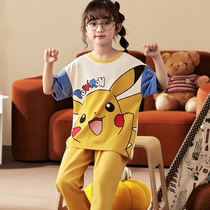 Childrens pajamas girls summer cotton short sleeve trousers cartoon big childrens small girls home clothing thin suit summer