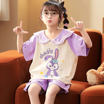 StarDalu Childrens Pajamas Girl Short Sleeve Summer Thin Cotton Cute in Large Childrens Little Girls All-Cotton Home Clothing