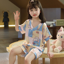 Girls nightgown summer ice skinny sleeve childhood suit summer mother and daughters mother and childs home clothing