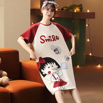 Sleeping dress Summer pure cotton cartoon lovely long-size thin pregnant woman short sleeve loose pajamas summer pill