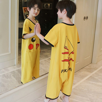 Boys conglomerate spring and summer pure cotton short sleeve kick by childrens home clothes cartoon Pikachu air conditioning