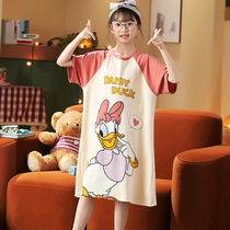 Girl Sleepskirt Summer Small Sleeping Cotton Childrens Pajamas Baby Half-sleeved Girl Summer Dress Home Clothing