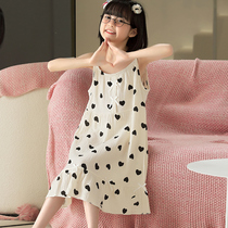 Mother and daughter hanging sleepy dress summer girl sleepy dress pure cotton gauze childrens pajamas short sleeve girl pajamas