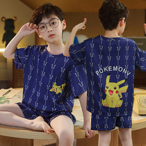 Boys pyjamas summer sleeve skinny skinny skinny skin boys middle of middle-sleeved boys silk home clothes for summer