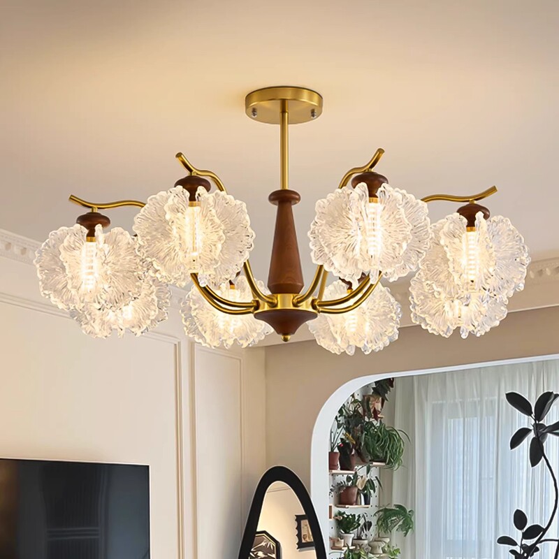 American-Style Retro Iron and Glass Chandelier for Living Room and Dining Room, Elegant and Cozy Modern Minimalist Lighting American-Style Retro Iron and Glass Chandelier for Living Room and Dining Room, Elegant and Cozy Modern Minimalist Lighting
