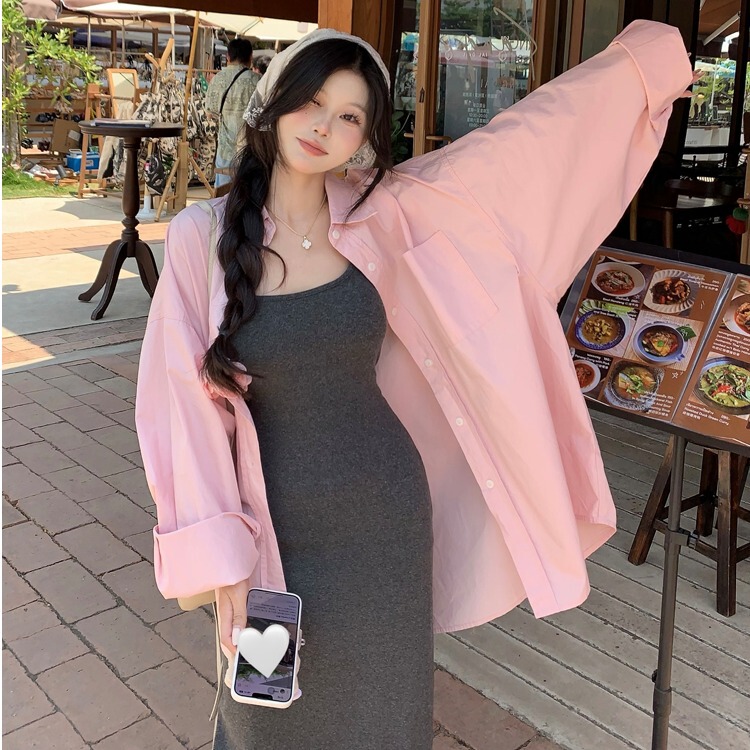 Pink Age-Reducing Plus-Size Loose Casual Sun-Protective Long-Sleeve Shirt Jacket for Women, Versatile Design, Niche Lazy Style Shirt Pink Age-Reducing Plus-Size Loose Casual Sun-Protective Long-Sleeve Shirt Jacket for Women, Versatile Design, Niche Lazy Style Shirt