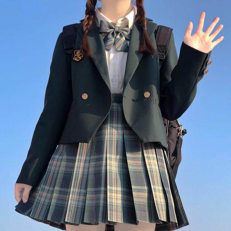 Original suit genuine one full set school uniform top suit JK uniform grid skirt short jacket school for college style