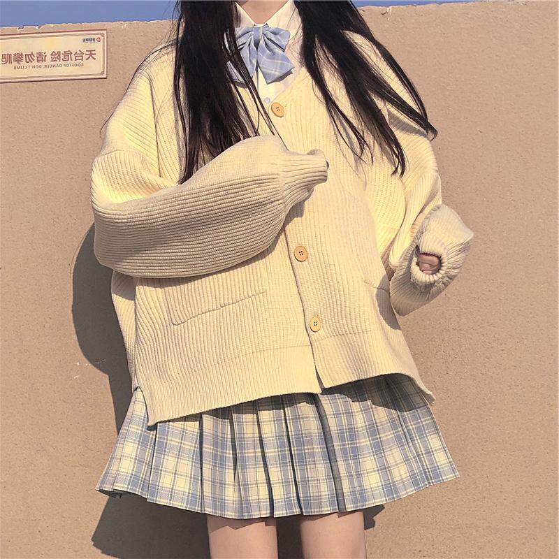 Knit Cardiovert Cardiovert Sweatshirt Sweater Jacket Woman Autumn Winter Jk Uniform Dress Day Genuine set of a full set of student sets