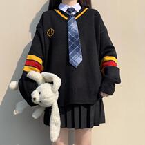 Spring jk uniform skirt Japanese long sweater set solid color full set of academic style basic shirt spring and autumn