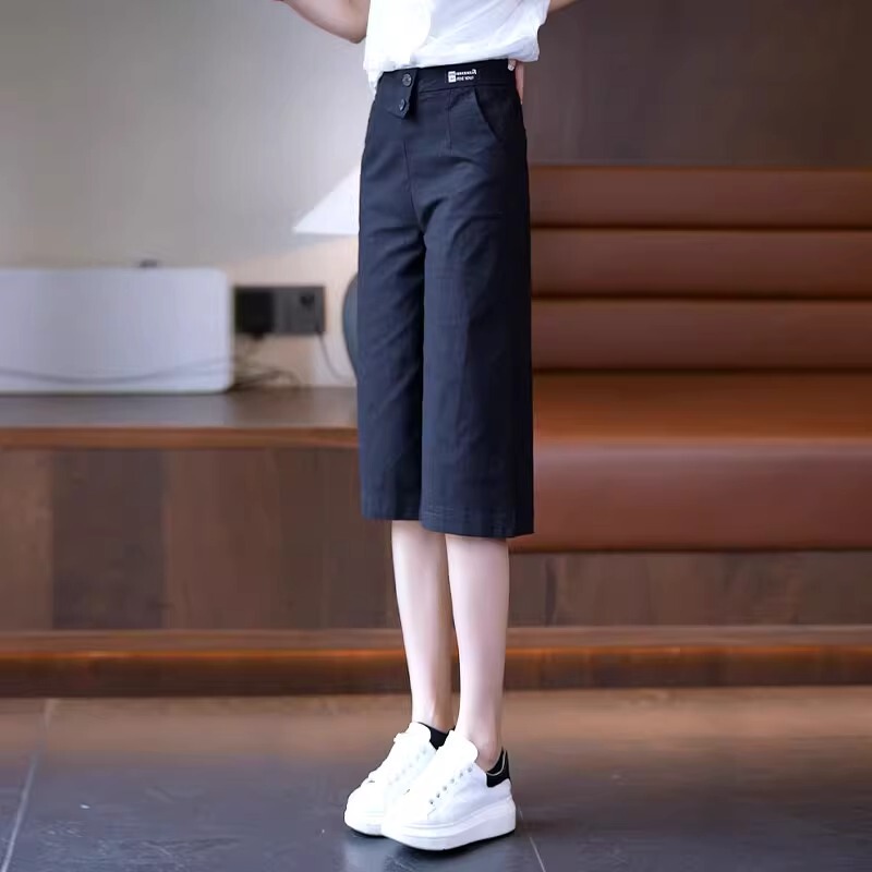 Cotton and Linen Cropped Straight-Leg Pants for Women, Summer Thin Style 2026 New Loose Casual Mid-Length Pants, Summer Cropped Wide-Leg Pants