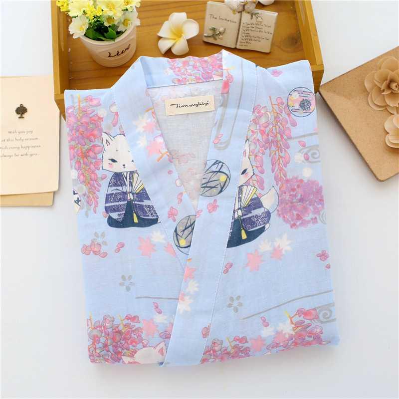 mùa xuân và mùa hè Nhật Bản mỏng tinh khiết bông gạc áo cardigan dài váy nữ chất liệu bông đúp lớp kimono mồ hôi mồ hôi bốc hơi.
