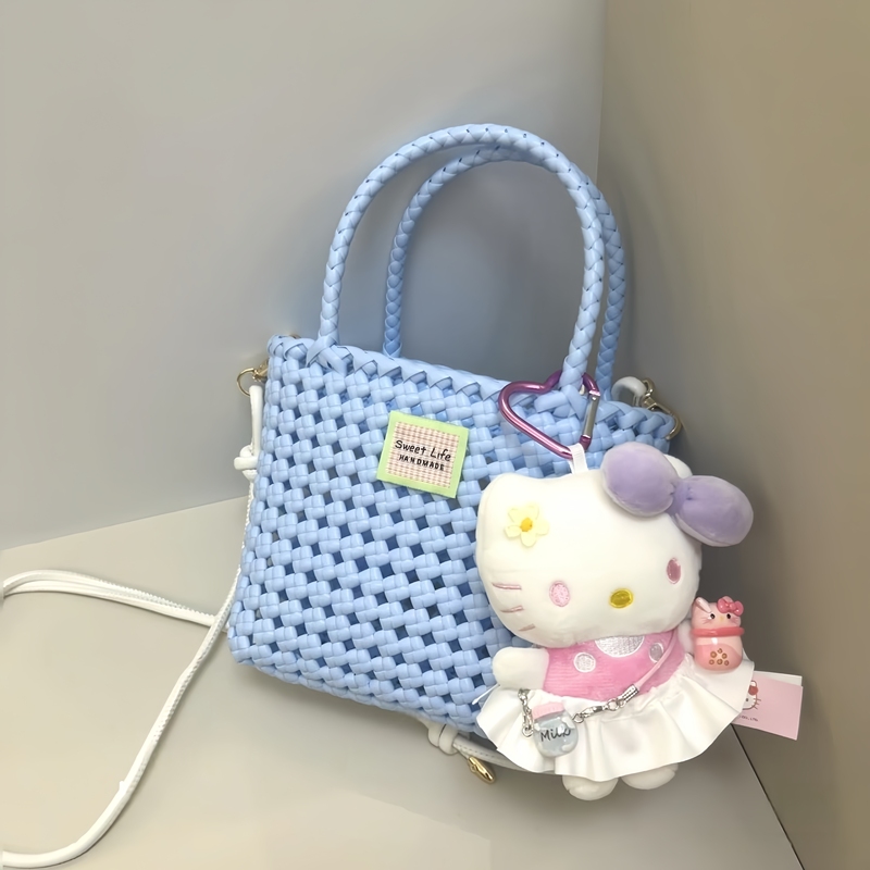 Hand-Woven Rattan Bag DIY Material Kit, Rattan Bag with a High-End Feel, Hollow-Out Vegetable Basket Woven Tote Shoulder Bag