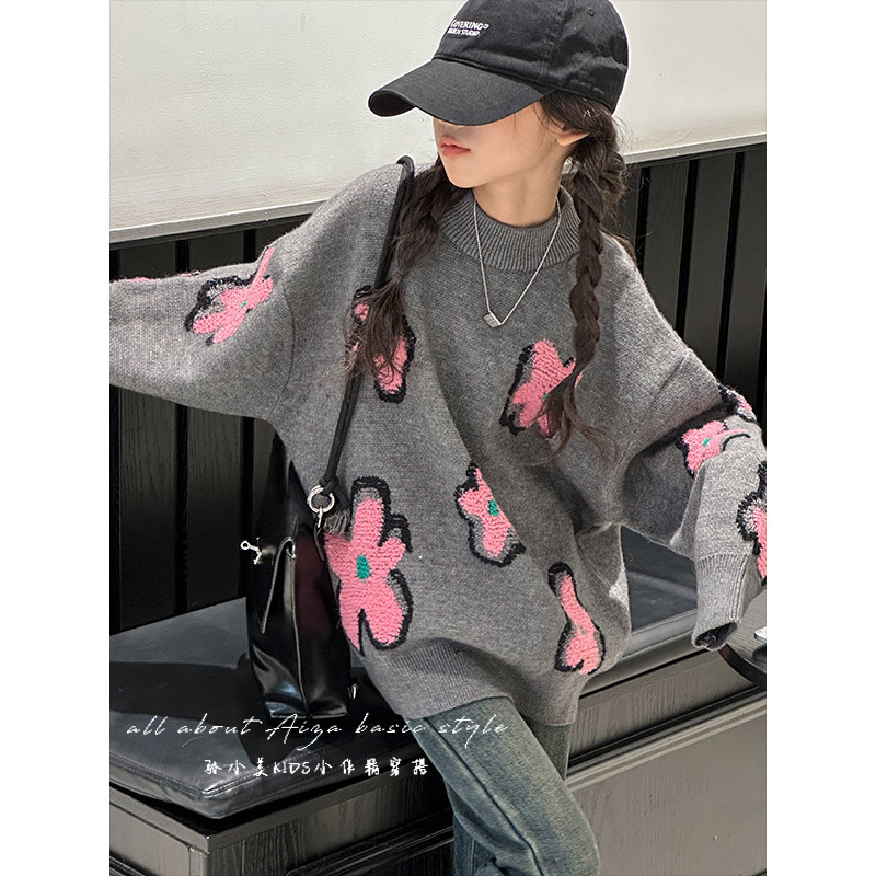 Aizabasic Girls' Sweater Children's Thickened Knitwear 2026 Autumn and Winter New Style for Older Girls Warm Base Layer