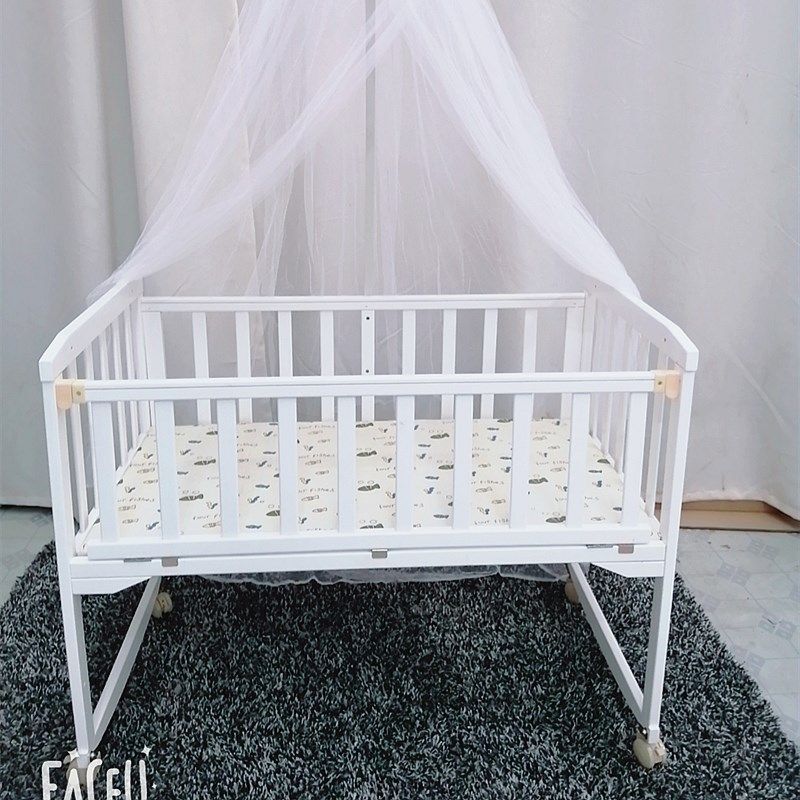 New white solid wood crib multifunctional baby cradle bed newborn bed