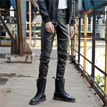 Locomotive leather pants men Korean slim leggings pants tight men motorcycle leather pants plus velvet padded trousers autumn and winter