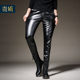 2020 New Leather Pants Men's Slim Fit Plus Velvet Thickened Motorcycle Leather Pants Motorcycle Leather Pants Men's Tight Small Foot Style Korean Autumn