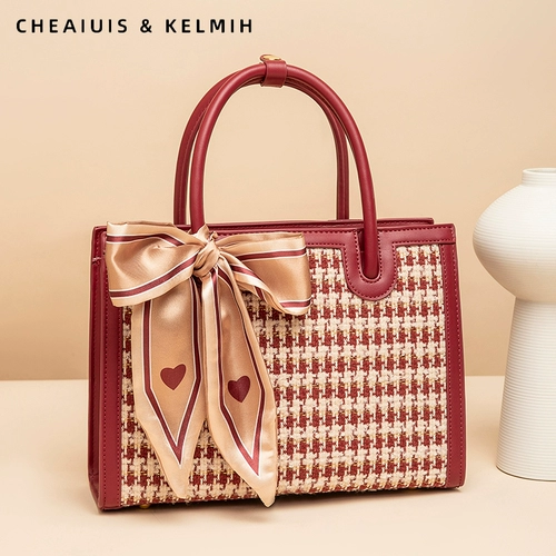 Красная вместительная и большая сумка через плечо для невесты, изысканный стиль