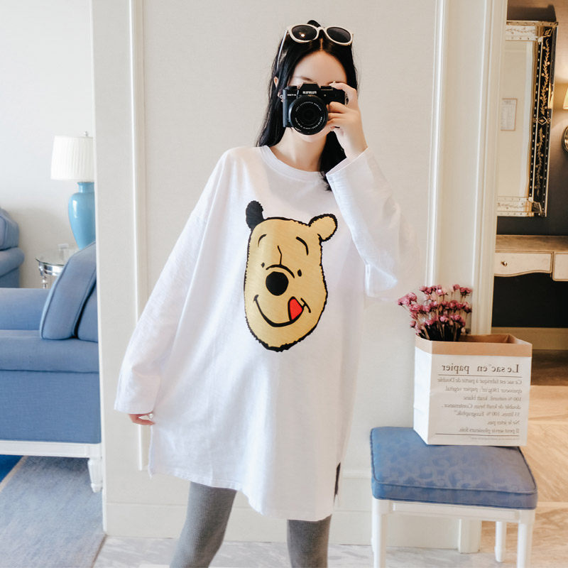 Add Fat Overweight Pregnant Woman Autumn Clothing Pure Cotton Medium Long Version Fat MM200 Haggi Gestation Loose Long Sleeve T-Shirt