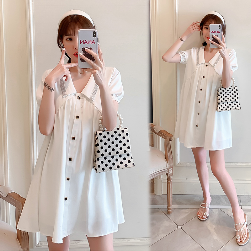 Large size Pregnancy Woman Dress Summer Dress New Ocean Dress 200 Catty Short Sleeve Loose Fashion Can Breastfeed Long version of blouses