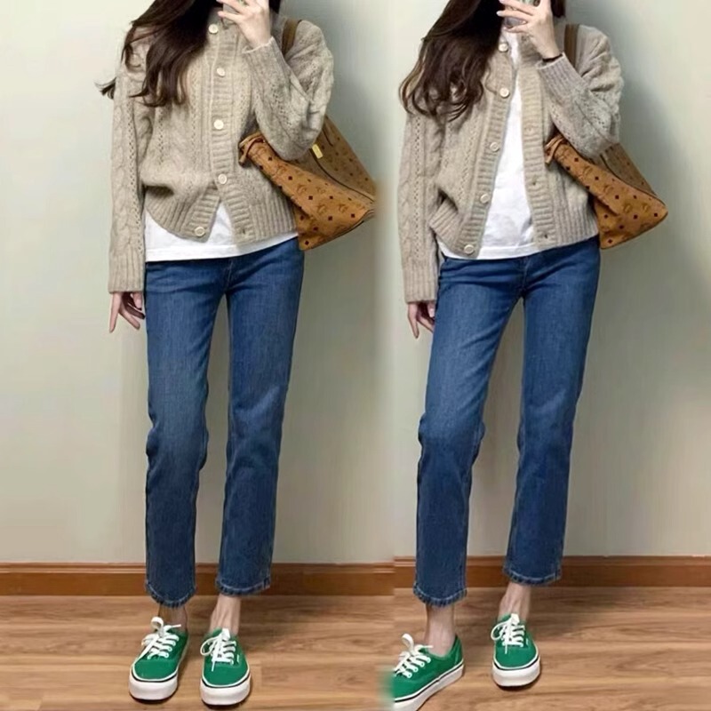 Blue Straight-Leg Jeans for Women, 2026 Summer Thin New Style, Petite Ladies' Cropped Baguette Cigarette Pants Blue Straight-Leg Jeans for Women, 2026 Summer Thin New Style, Petite Ladies' Cropped Baguette Cigarette Pants