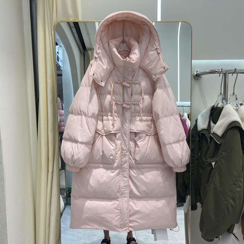 Plus Size 150kg White Duck down Jacket for Women, Winter Thickened Warm Mid-Length Over-The-Knee Hooded Coat