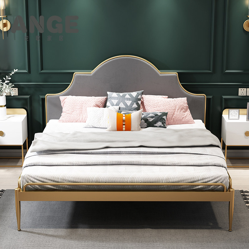 Nordic ins net red light luxury wrought iron bed 1.5 meters gold 1.8 meters creative double bed simple modern princess bed