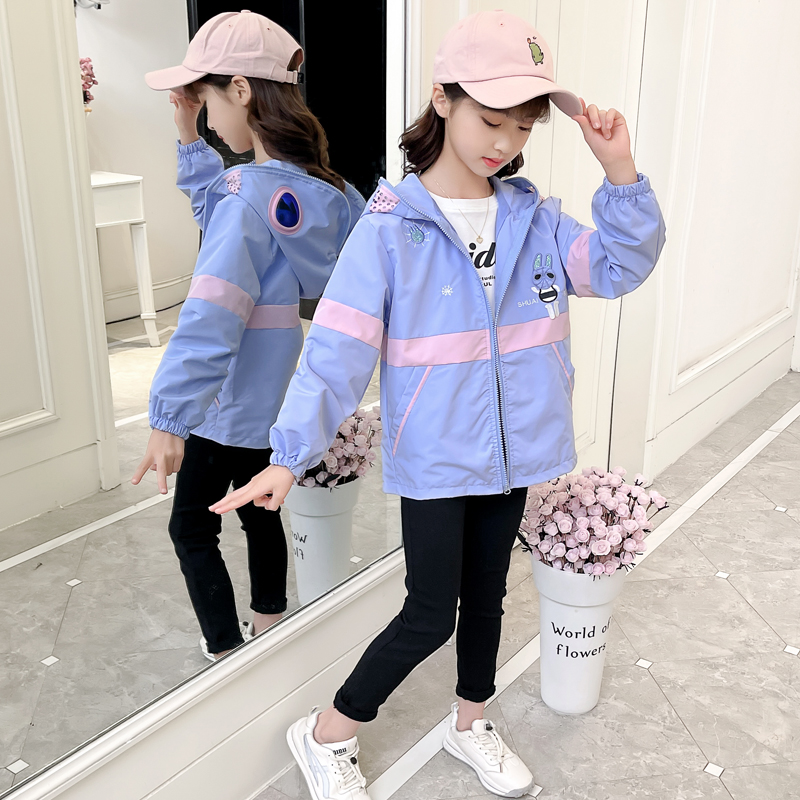 Girls Spiderman Jacket 2022 Autumn Hooded Glasses Loose Fashionable Jacket Korean Cartoon Color Matching Windbreaker