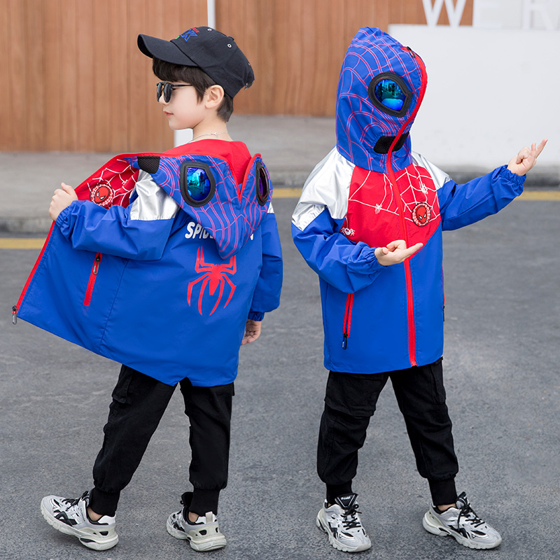 Boy Spider Man Coat 2022 Spring New Pint Cartoon Ottman Windjersey Boy Handsome light glasses blouses