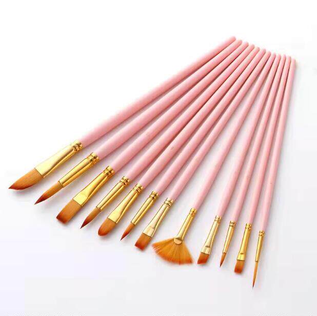 good use 12 type brown tip nylon paint brushes for art art-T