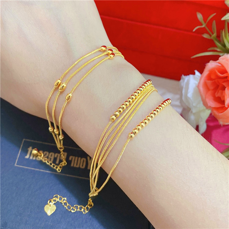 New Copper Alloy Women's Six-Line Fortune Bead Bracelet, Fashionable and Versatile, Gold-Plated Bracelet That Won'T Fade Easily