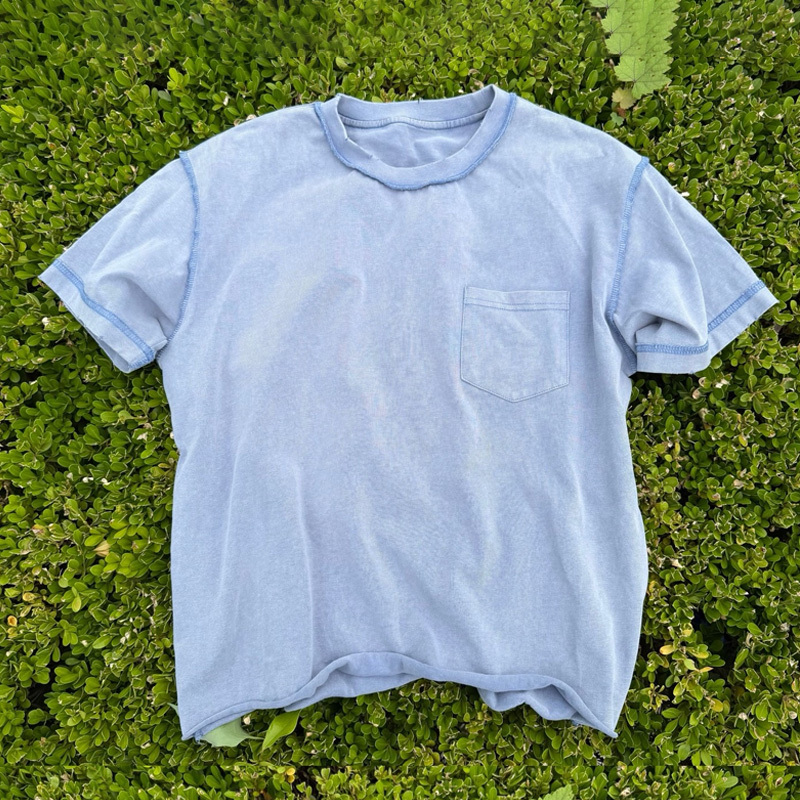 Practical Double-Sided Washable Reverse-Stitched Distressed Hem Slim-Fit T-Shirt