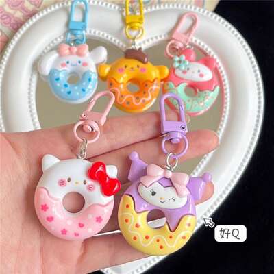 1Pc Anime Sanrio Figure Donut Keychain Kuromi Melody Hello