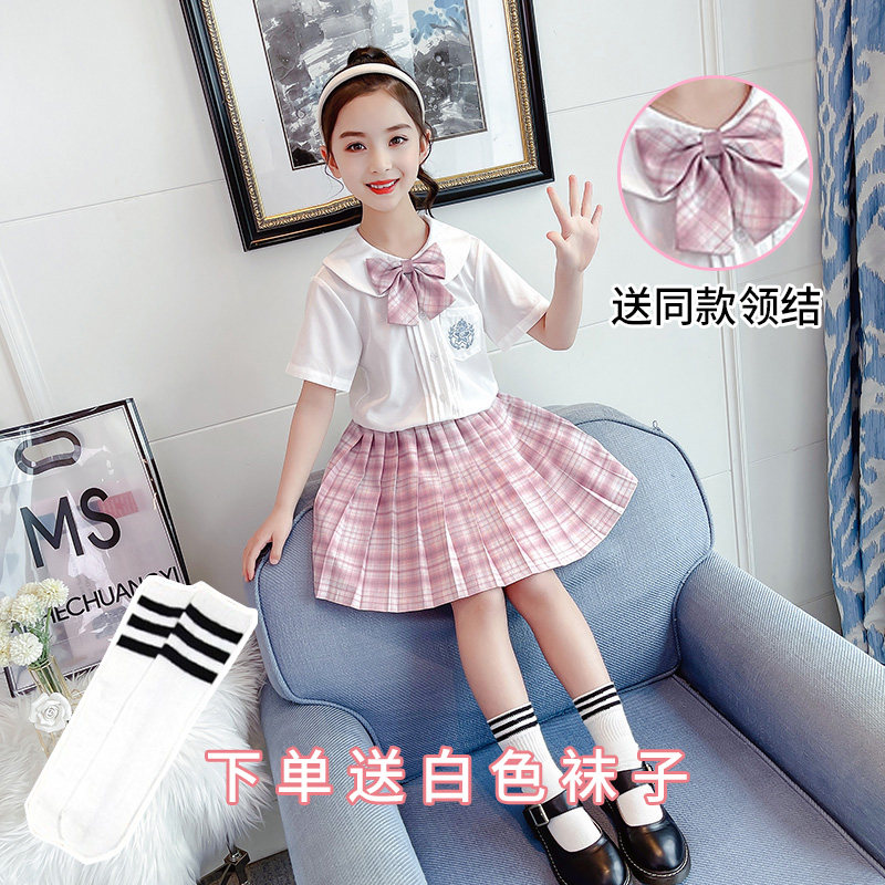 Children's jk uniforms girls' genuine summer suits primary school uniforms little girls college wind short-sleeved two-piece tide