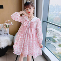 Girls dress spring autumn 2022 new little girls Western style mid-length childrens chanel style Korean style princess dress
