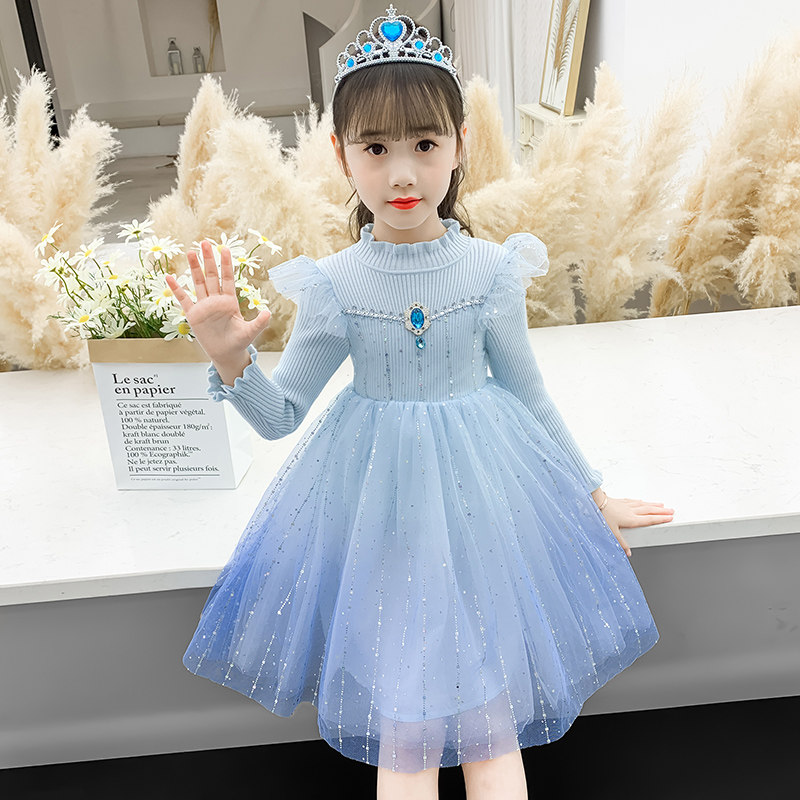 Girl Foreign Dress Autumn Dress 2021 New Foreign Pie Children Love Princess Dresses Princess Dresses Ice Rushy Dresses Dresses