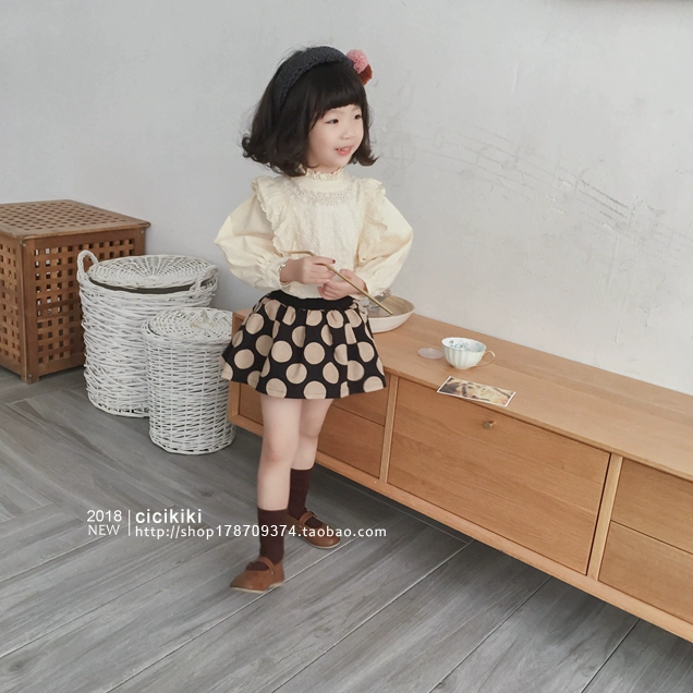 Áo sơ mi nữ, trẻ em lớn, phiên bản Hàn Quốc, cotton, màu đặc, tai gỗ, quần áo trẻ em thủy triều, áo thời trang trẻ em sơ mi dáng váy bé gái 