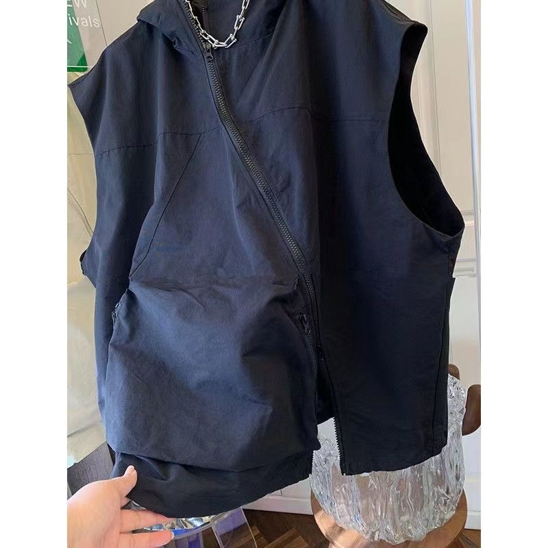 Men's and Women's Sleeveless Hooded Vest Sweatshirt, Women's Summer Thin Loose Retro Casual Sports Style Jacket Top, Men's Trendy