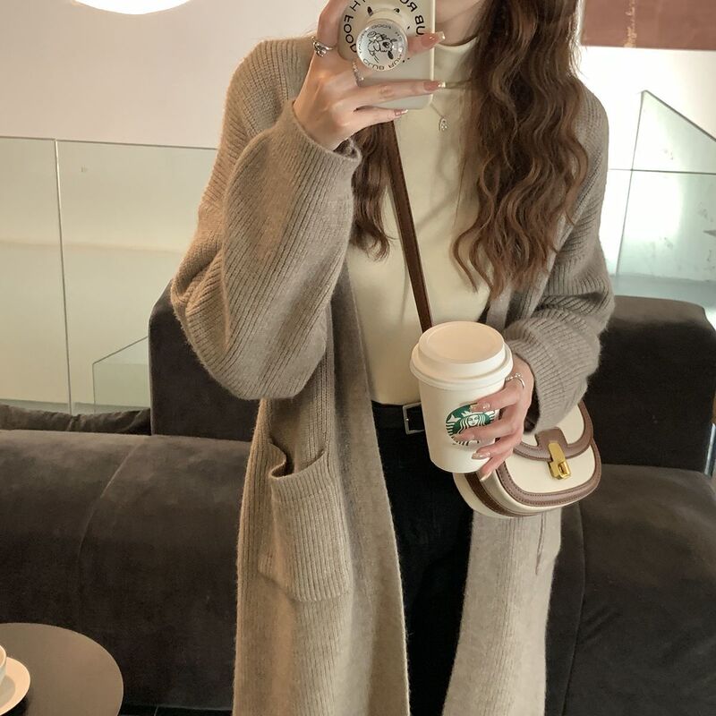 Spring and Autumn New Style High-End Outerwear Coat, Lazy Style Loose Khaki Long Sweater Knit Cardigan Jacket Spring and Autumn New Style High-End Outerwear Coat, Lazy Style Loose Khaki Long Sweater Knit Cardigan Jacket