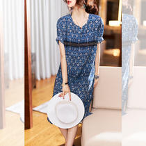 Plain wood fake two-piece dress 2021 new summer European station fashion womens temperament loose thin short-sleeved skirt
