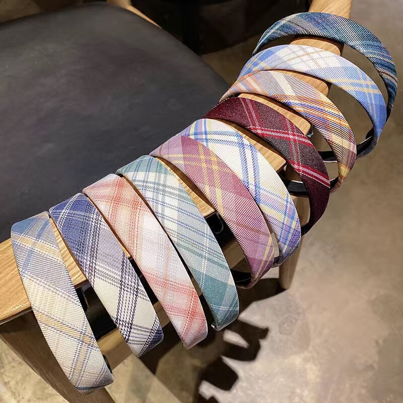 Jk Girl Plaid Wide Headband for Women, Versatile and Simple, Suitable for Going Out and Washing Face, Elegant Headband, Fairy-Like Hairpin, Hair Accessory
