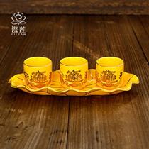 Set of three strokes of wealth and treasure for the cup yellow civil and military God of Wealth Guan Gong for the cup yellow ceramic tracing gold to worship before the Buddha