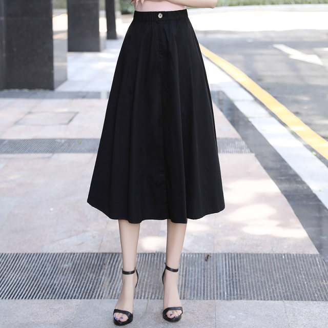 Hepburn style skirt women's skirt 2024 new summer mid-length skirt high waist pure cotton a-line black crotch-covering umbrella skirt