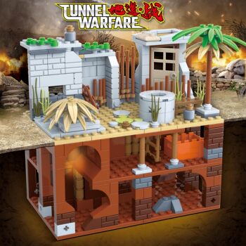 Suitable for Lego Bricks, Underground War Minifigures, Assembled Eighth Route Army Figures, Guerrilla Ruins, Trenches, Children's Toys